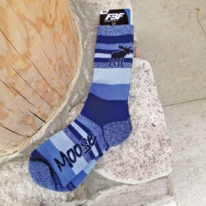 Moose patterned blue socks.