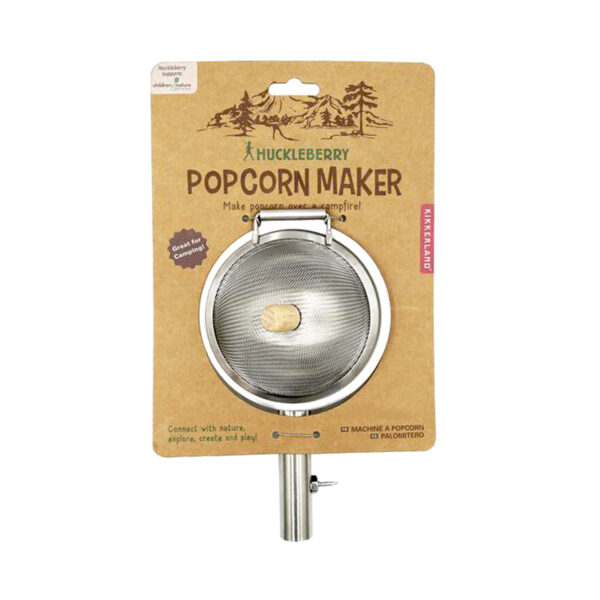 Small metal popcorn maker that you use over a fire with popcorn kernels to make a single serving.