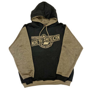 Hoody gold and black. North American Bear Center is screen printed on front.